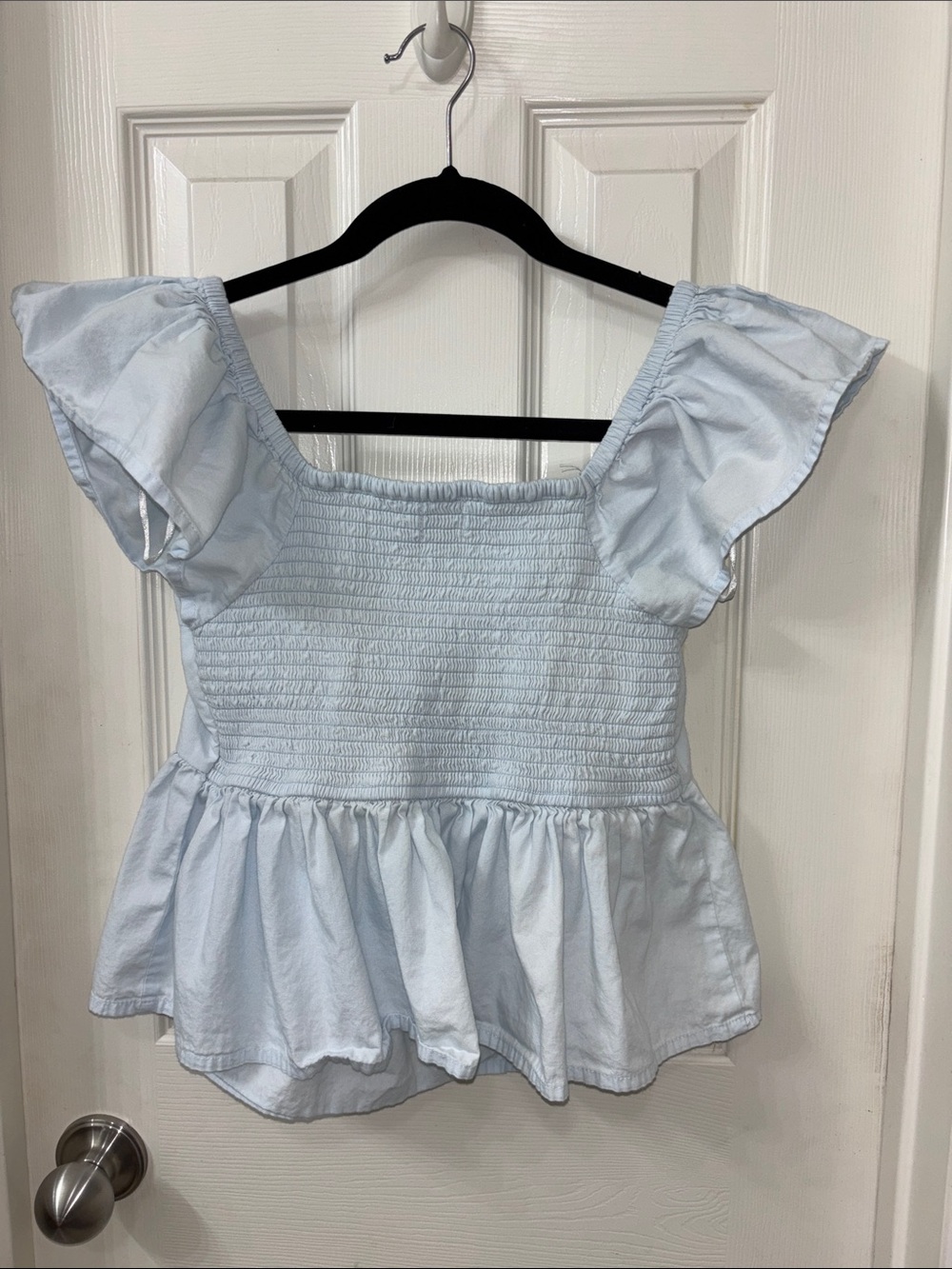 Japna Light Blue Peplum Puff Sleeve Top - Picture 4 of 4